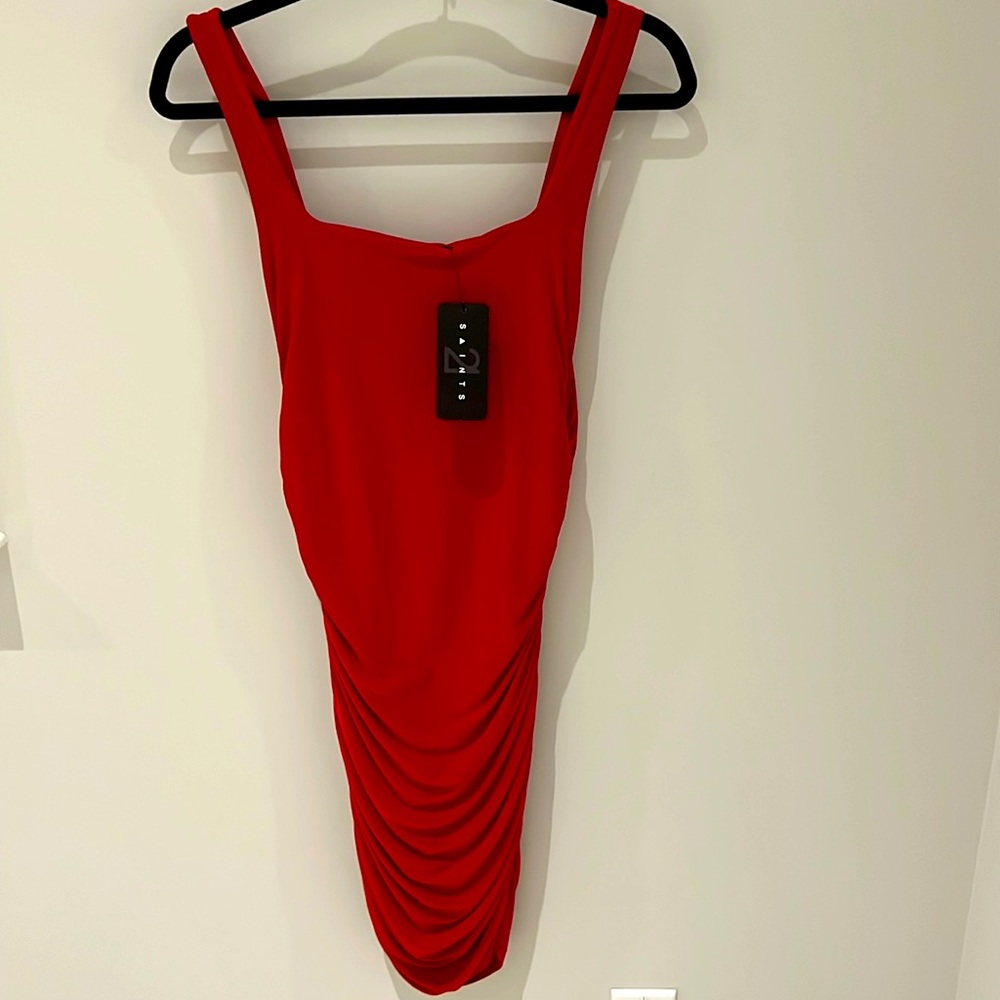 NWT Saints 21 red bodycon ruched fitted dress size medium
